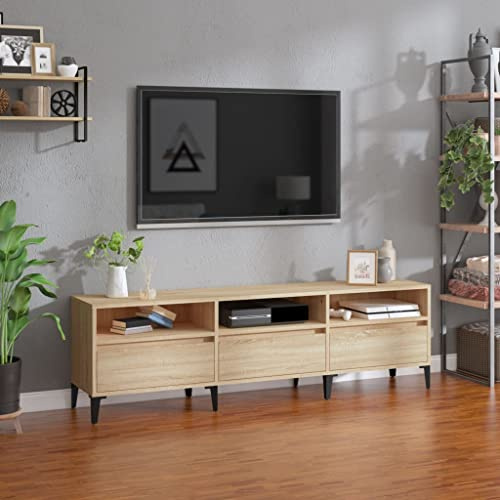 Stabiler TV Unterschrank Sonoma Eiche Massivholz Optik 150 cm Breite Ideal f¨¹r Streaming Ger?te und Dekoration