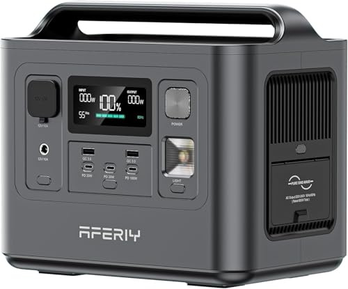 AFERIY Generateur Electrique Portable 800W, Station Electrique Portable 512Wh Charge Rapide en 1H, Générateur Solaire LFP, UPS, BMS, pour Camping/Maison/Bureau, 6Kg & Porte d'une Main, Garantie 7 Ans