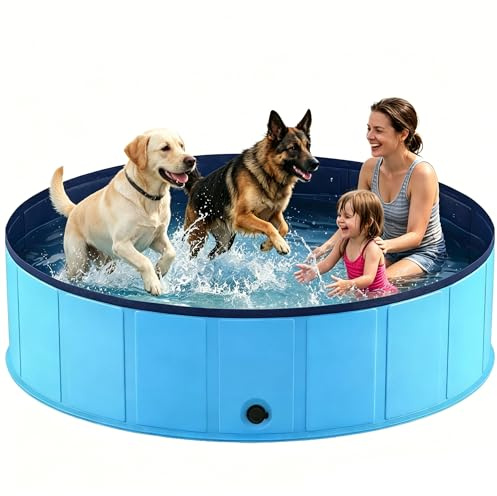 Niubya Foldable Dog Pool & Paddling Pool (180 x 30 cm / 70.9 x 11.8), Collapsible Pet Bath Tub with Non-Slip Base, Portable Indoor/Outdoor Wading Pool for Large Dogs