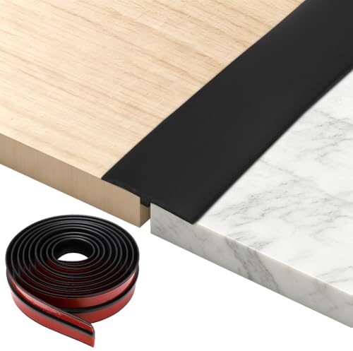 PVC-golvövergångsremsor, laminatgolvtäckningsremsor, självhäftande, PVC-golvdörr-separationsremsor, för anslutning av golvluckor, matttröskelövergång, klinkergolv (svart, 3 m)