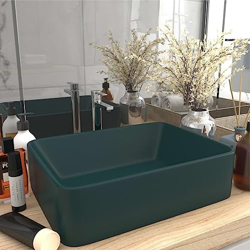 Mokuyary Lavabo da appoggio in ceramica di lusso, colore verde scuro, 41 x 30 x 12 cm, in ceramica