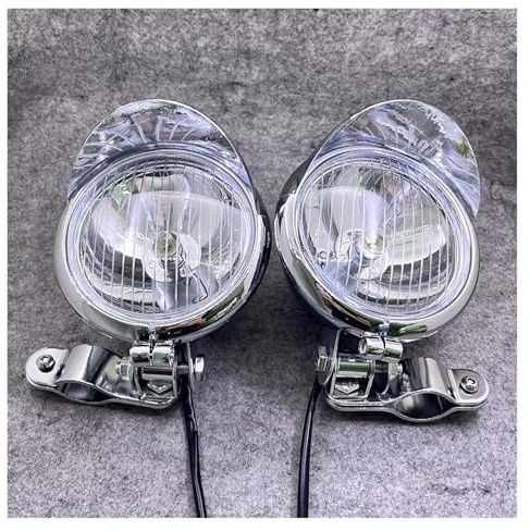 KZZYPJ Faro Moto Faro Anteriore 1 Set Di Fari Fendinebbia Cromati Per Moto Con Barra Protezione Antiribaltamento Morsetto Per Staffa Tubolare