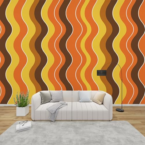AevuCub Tapete 70er Jahre, Fototapete Retro Hippie Schlafzimmer, Tapeten Vliestapete Vintage Wohnzimmer, Wandtapete Kinderzimmer Orange Gelb Wanddeko, Mustertapete Vlies 200 x 140 cm (B x H)