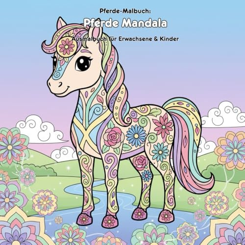 Pferde Mandala Geschichte & Malbuch: Für Erwachsene & Kinder: 36 Ausmalbilder mit Pferden, Blumen & Mandala Mustern | 21.59 x 21.59 cm | Große Motive für kleine Künstler