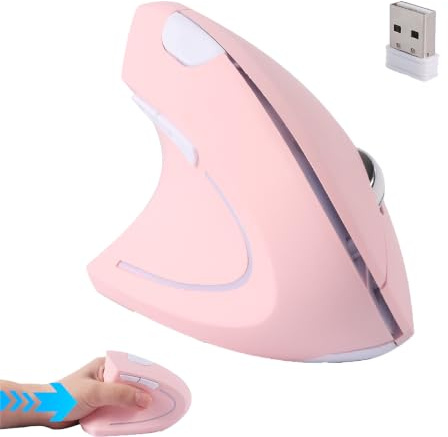 Mouse verticale ergonomico senza fili per mancini, 2,4 G, silenzioso, senza fili, 3 DPI regolabili, 6 pulsanti, per PC, laptop, notebook, computer, allevia il dolore al polso (rosa)