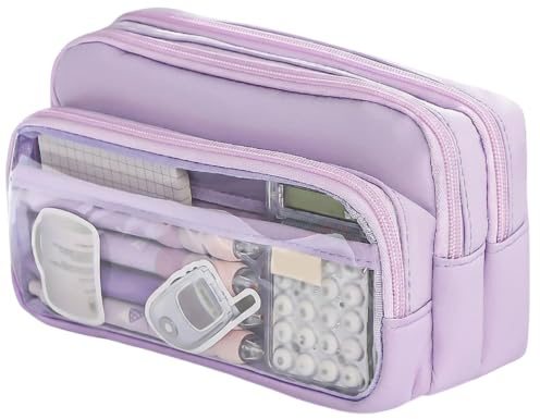 Purple Pencil Case, Large Pencil Case Big Capacity,Spacious Organiser for University Students and Office Professionals, Roomy Storage Solution with Multiple Compartments for Stationery and Accessories