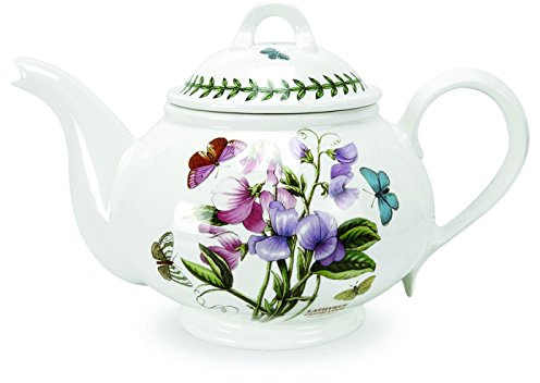 Portmeirion x Botanic Garden Teapot - Elegant 2 Pint Floral White Tea Pot, Romantic Shape, Suitable for Afternoon Tea, Office, Outdoor Use or Everyday Entertaining