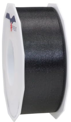 PRÄSENT C.E. Pattberg Satin schwarz, 25 m Satinband zum Einpacken von Geschenken, 40 mm Breite, Geschenkband zum Dekorieren & Basteln, Dekoband, Anlass