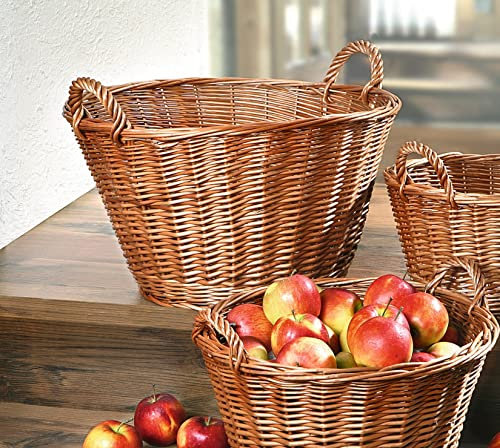 Dekoleidenschaft Obstkorb Natur aus Weide geflochten, mit Griffen, groß, Ø 50 cm, braun, Erntekorb, Lagerkorb, Tragekorb, Weidenkorb, Zwiebelkorb, Flechtkorb, Aufbewahrungskorb