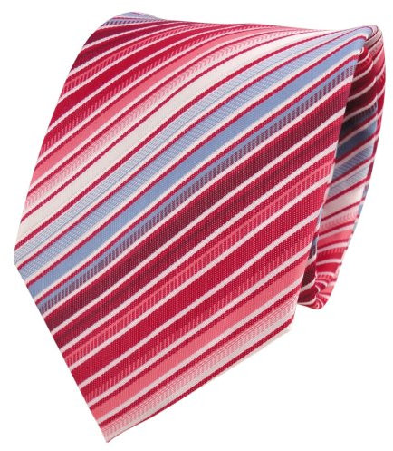 TigerTie Designer Krawatte rot blau hellblau weiß creme gestreift + Krawattennadel
