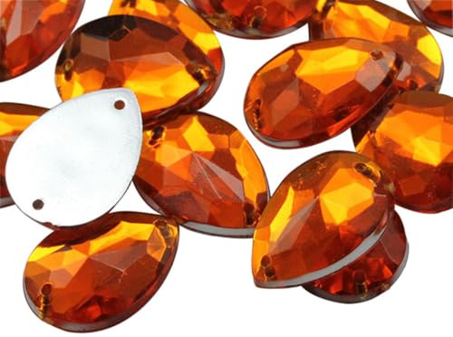 Allstarco 18x13mm (23/32x1/2) Hyazinth-Orange Tropfen, nähbar | 50 Stück, zwei-hole Strasssteine mit flacher Rückseite, ideal für Kleidung, Tanzbekleidung, Kostüme, Schuhe