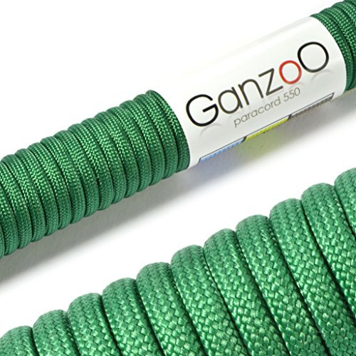 Ganzoo Paracord 550, Corda da 4mm, 15 Metri, Poliestere, Tipo 3-7 Fili Interni, Fai da Te guinzaglio per Cani Collare Bracciale, Campeggio Sopravvivenza e Corda Multiuso, Verde-Erba
