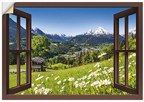ARTland Wanddeko Wandtattoo selbstklebende Vinylfolie Fensterblick Fenster Alpen Landschaft Berge Wald Gebirge Wiese Natur T5TP