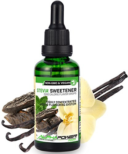 ALPHA POWER FOOD®: Stevia líquida natural - Stevia Gotas de vainilla bourbon/vanilla, Edulcorante natural, sustituto del azúcar con sabor - sin azúcar & calorías