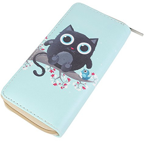 DonDon Porte-Monnaie pour Femme avec Chat Bleu-Ciel Noir