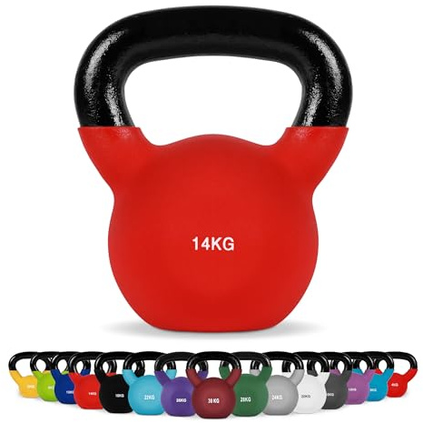 Kettlebell Professionale 14 kg | Ghisa Revestimento in Neoprene | incl. Workout PDF | Rosso Corsa