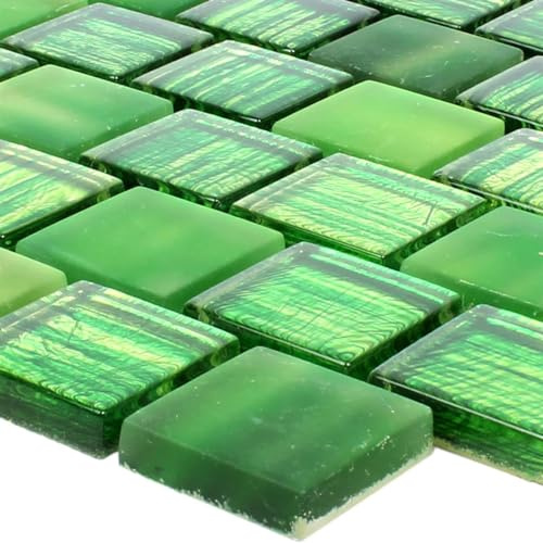 Glasmosaik Fliesen Matten Mosaikfliesen Glasfliesen Lanzarote Grün Gestreift 8mm