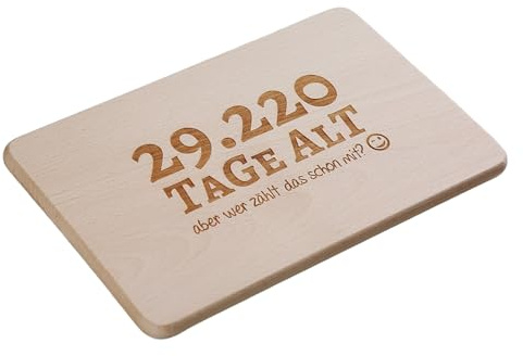 Frühstücksbrett zum 80. Geburtstag – 29.220 Tage alt … aber wer zählt das schon mit? – Schneidebrett mit Gravur – witziges Holzbrett aus Buche – Geschenkidee für Männer & Frauen