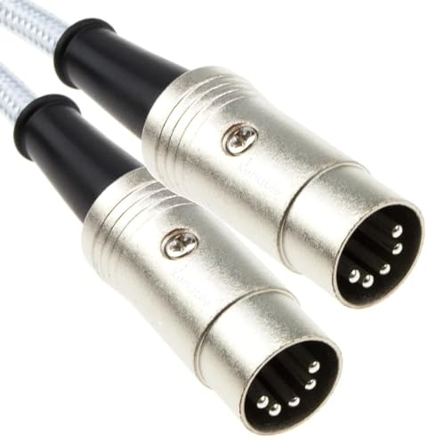 kenable Professional MIDI Cable 5 Pin DIN Fully Wired Braided Shielded Audio Lead for Keyboards Synthesisers Sound Modules Recording Studios 3m White