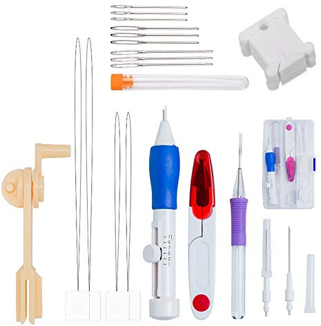 Nsiwem Embroidery Pen 9 Stück Punch Needle Stickerei Set Stickerei Stift Sticknadeln Stickerei Pen Kit mit Sticknadel und Stickgarn Spulen für Anfänger Stickerei DIY Stricken Nähen