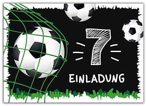 Junaversum 12 Einladungskarten zum 7. Kindergeburtstag siebte Geburtstag Jungen Fussball Fußball