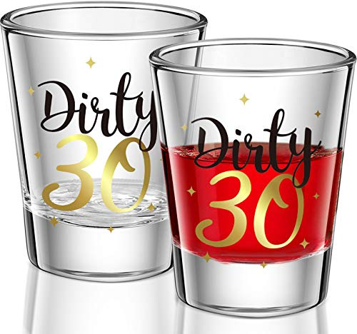 2 Stücke Dirty 30 Schuss Gläser 2 Unzen Schwarz und Gold Lustige 30. Geburtstagsfeier Weingläser für Frauen und Männer Präsentieren Feiern Glückliche Dreißig 30. Geburtstag Dekoration
