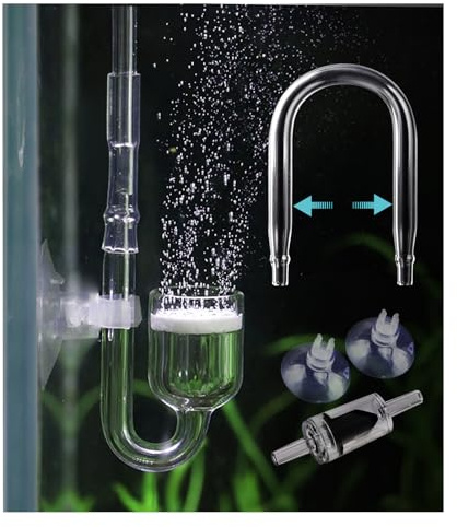 Clscea Aquarium Glass CO2 Diffuser Atomizer with U Tube Check Valve Suction Cup Premium Version
