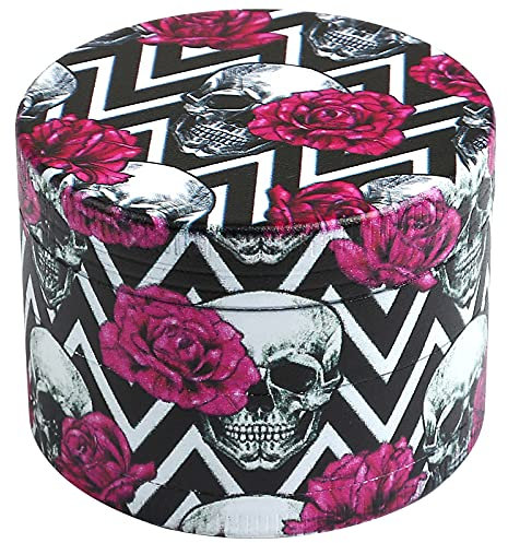 LIHAO 2 inch Grinder 4 Layer Zinc Alloy Spice Grinder for Halloween Decor - Rose, Skull & Wavy Pattern