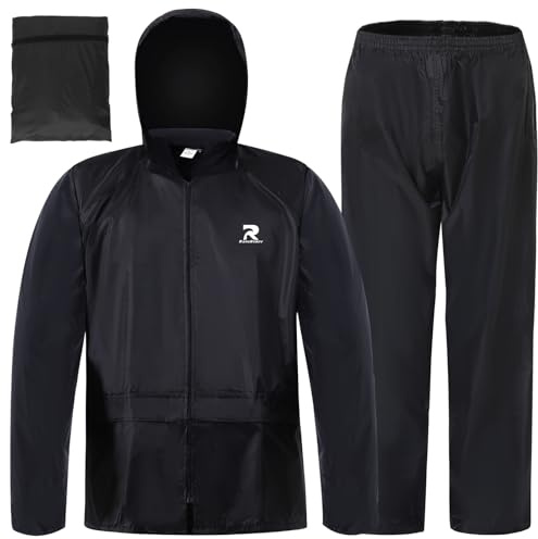 RainRider Rain Suits for Men Women Safety Rain Jacket with Pants High Visibility Reflective Rain Gear(Black, XL)
