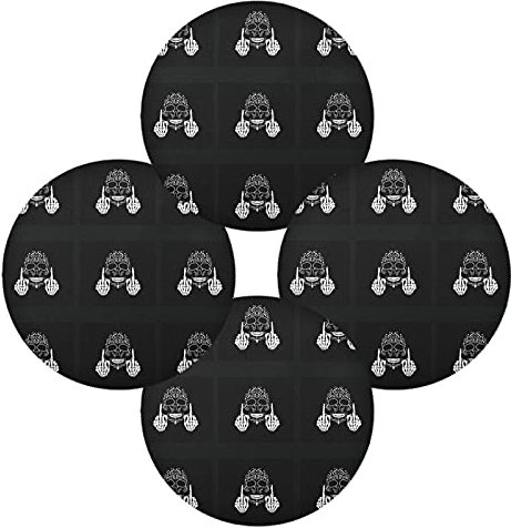 White Sugar Skull with Middle Finger Up Rock Roll on Black Set of 1 Table Placemat, Non-Slip Place Mats Protector Washable Plate Mat Holder, 15.4 Inches Round Desk Pad for Kitchen Dining