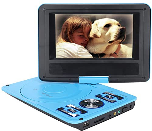Lettore DVD Portatile, 6.8 Pollici HD/rotazione 270° Bambini Lettore TV DVD Mobile/Ricevitore Radio FM/Lettore di Schede/Gioco, Batteria Incorporata da 1500 MAh, per Auto da Casa All'aperto(UE-blu)