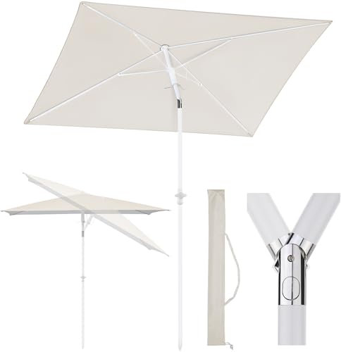 Sekey 180 × 125 cm Sonnenschirm mit Schutzhülle, Balkonschirm Gartenschirm Terrassenschirm, Sonnenschutz UPF50+, Kippbar, Höhenverstellbar, Rechteckig- Graubeige