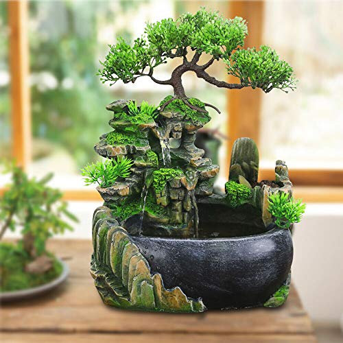 Zimmerbrunnen Nature Dekoration, Fließende Wasserfälle Feng Shui Office Desktop Ornament 28 x 20 x 15CM Multicolor
