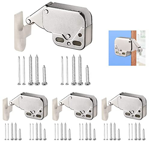 Srup 4 Stück Federschnäpper Mini Druckverschluss, Automatik Möbel-Schnäpper für Schranktüren, Druckschnapper für Küchenschrank, Federschnäpper Mini-Latch Druckverschluss Tür (mit Gegenstück)