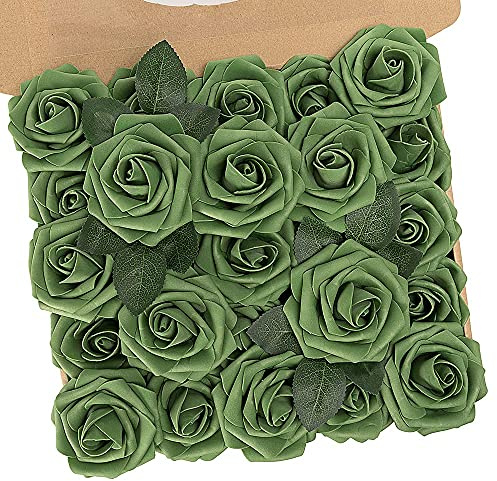 N&T NIETING Rosas Decorativas, 25 Unidades de Rosas Artificiales con Tallos, Flores Falsas para Manualidades, Bodas, día de San Valentín, centros de Mesa de Fiesta, Ramos de Novia, decoración del