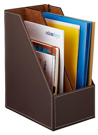 Relaxdays Stehsammler Kunstleder, 2 Fächer, DIN A4-C4, Stabiler Stehordner, HBT: 35 x 18 x 26,5 cm, Stehordner, braun