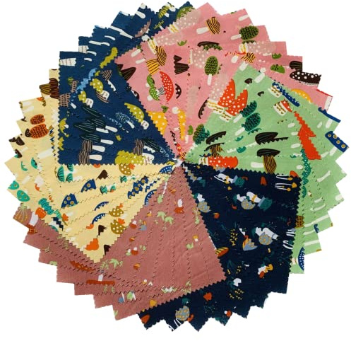 Niedliche Pilz-Charm-Packungen zum Quilten, 12,7 cm für Babys, vorgeschnittene Quilt-Stoffquadrate zum Basteln, Baumwollstoff, 12,7 cm Quadrate, Charm-Packung, Quiltstoffmaterial zum Nähen (42 Stück)