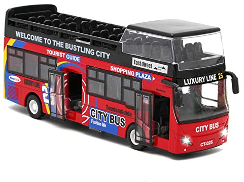 Crelloci London Double Decker Bus Toy-1:32 Scale Die Cast Model Stagecoach Buses Pull Back City Bus Kids Play Vehicle with Light and Sound for Kids Age 3 4 5 6 Years Old Boys Girls (Red)