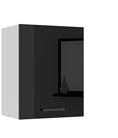 Belini Hängeschrank Küche, Küchenschränke SG. Breite 45 cm. Oberschrank mit 1 Tür, Küchenhängeschränke, Wandschrank Hängend, Schwarz Hochglanz