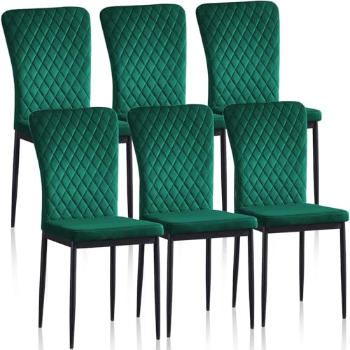 JaHECOME 6er Set Esszimmerstühle mit Samt-Bezug, hoher Rückenlehne, Gitter Leichtbau Design, Essstuhl mit Metallbeine, für Esszimmer Küche Wohnzimmer (6, grün)