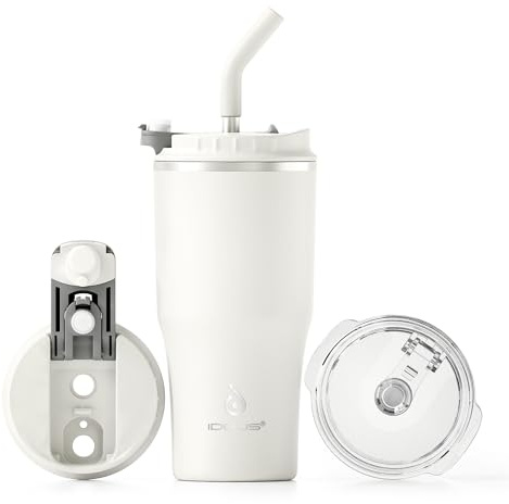 Ideus Tumbler with Lid and Straw | 18 oz Travel Tumbler | Double Wall Stainless Steel Insulated Coffee Tumbler | Perfect for Hot or Iced Coffee | Gifts for Girls Women Men | Cream White