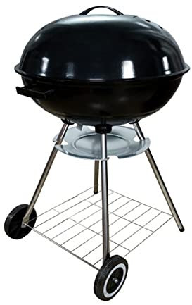 BLUNOA Runder Deckel Holzkohle BBQ Grill Tragbar Barbecue Garten Grill Mobiler Trolley BBQ-Wasserkocher Mit Verchromtem Gestell Lagerregal Griff Und Räder Aschesammler Stativ Barbecue Schwarz Ø 22 