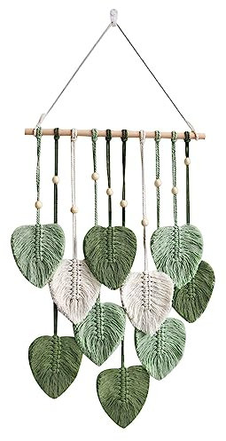 Lam-lord Macrame Wall Hanging Leaves, Wall Hanging Bohemian Woven Tapestry, Handmade Yarn Woven Wall Art Leaf Tapestry for Nursery, Bedroom, Living Room, 15.75 X 31.5 Inch(Green)