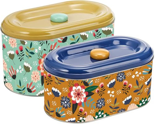 Coloch 2 Pack Tin Cookie Jars with Lid, Metal Biscuit Storage Container Decorative Snack Tin Canister Cute Countertop Tinplate Box for Cookie, Biscuit, Candy, Chocolate, 2 Sizes