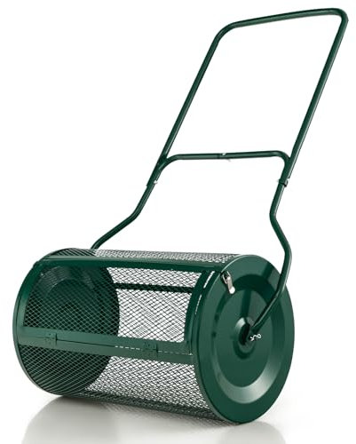 RELAX4LIFE Spandiconcime da 76L, Larghezza 60,5 cm, Ø Rullo: 39 cm, Spanditore da Giardino/Prato con Cestello in Rete Metallica e Manico, per Compost, Torba, Semi, Terriccio (60,5×39 cm, Verde)