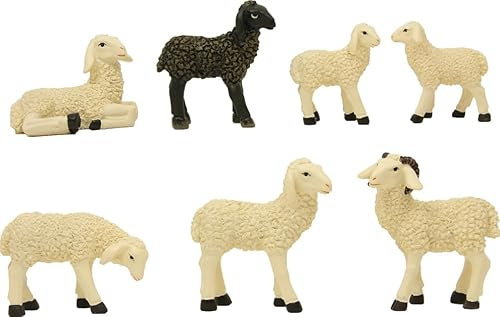 FADEDA 7X Landschafe mit Widder und Lamm/Höhe:6 cm/handbemalt/detailgetreue Krippen Figuren - Weihnachten Tisch Dekoration Krippe Zubehör