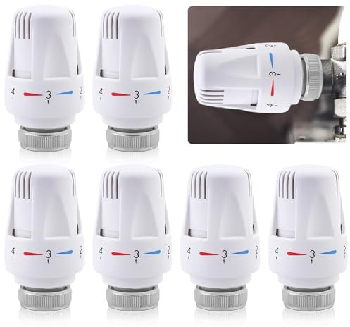 Geakv Thermostatic Radiator Valve Replacement, 6 Pcs, Metal, Brass, Polished, 1/2 in, 12 Ports, BSPT, Cutting Ring, VALVE