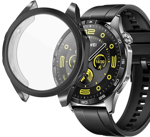 sciuU Protective Case compatible with Huawei Watch GT 4 46mm, All-around Flexible TPU Case with Screen Protector, Soft Frame Shock Resistant Cover fit GT4 Smartwatch - Black