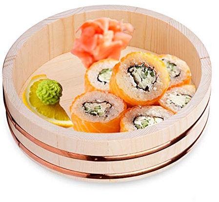 KARFRI Hölzerne Sushi-Reis-Rührwanne, Sushi-Reis-Rührschüssel, Reis-Holzfass, Heimküchenwerkzeug für Sushi-Restaurant, 27 x 7 cm (30 x 7,5 cm)