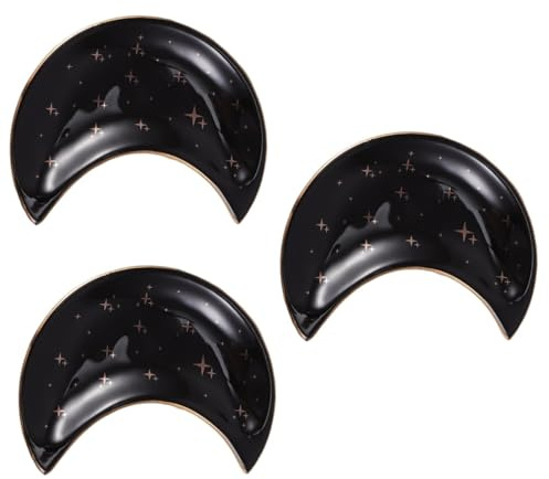 Amosfun 3pcs Moon Shape Ceramic Jewelry Tray Exquisite Printed Storage Plate for Home Adornment Celestial Decor